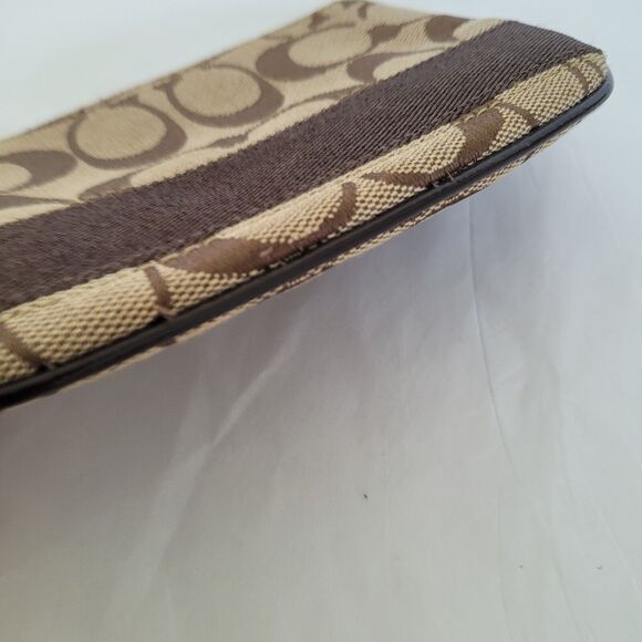 Coach Corner Small Bag Wristlet Purse Beige Brown Clutch wallet Pouch Signature - Picture 3 of 5